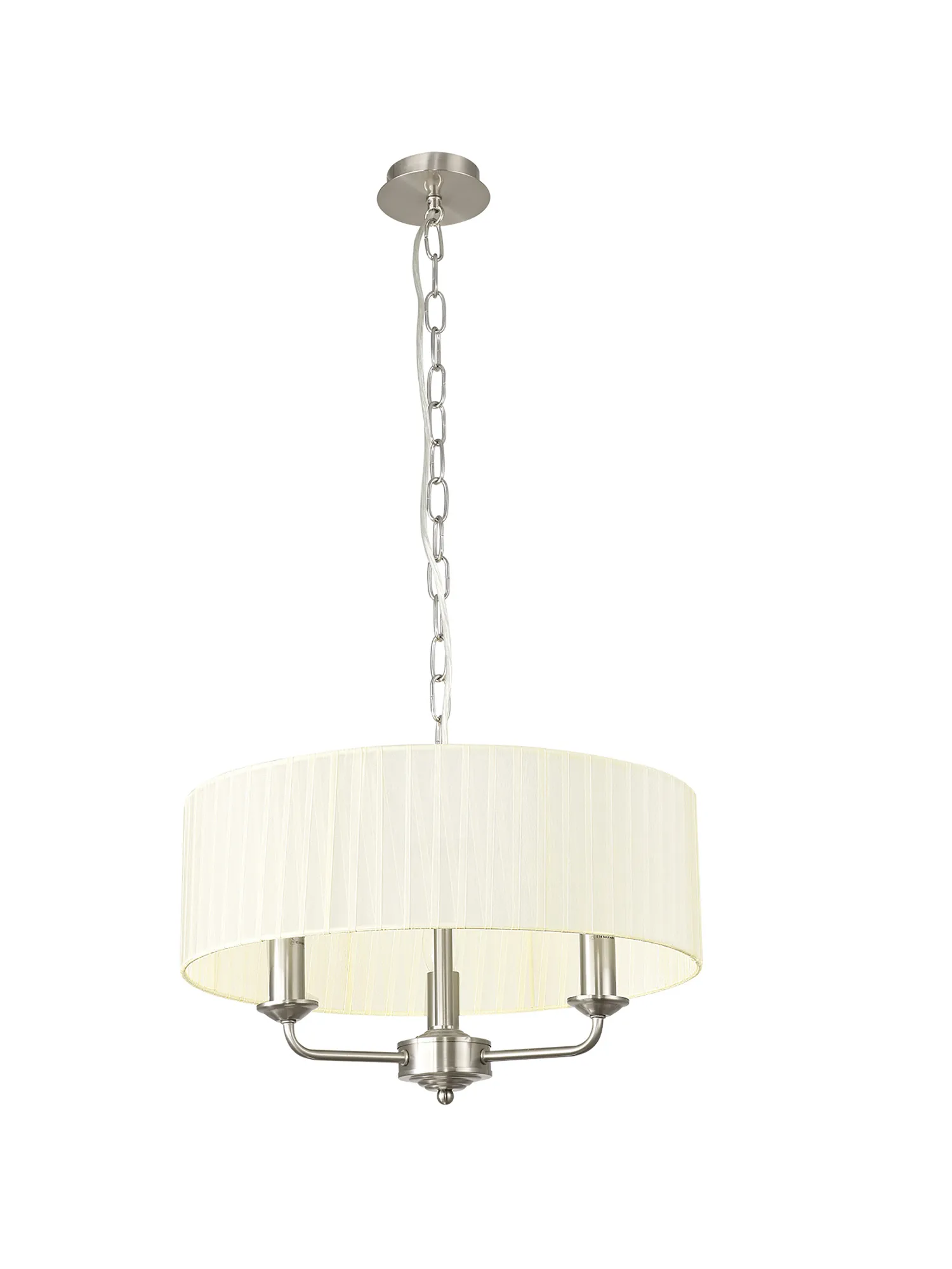 Banyan 3 Light Multi Arm Pendant With 45cm x 15cm Organza Shade Satin Nickel/Cream DK0873  Deco Banyan SN CR